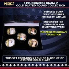 5 Coin Princess Diana V Gold Plated Round Collection
