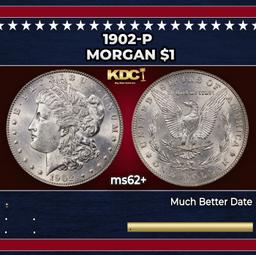 1902-p Morgan Dollar $1 Grades ms62+