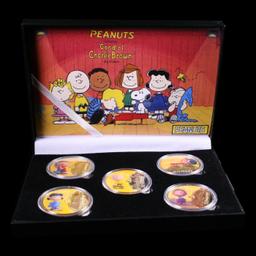 5 Coin Peanuts Gold Plated Round Collection Charlie Brown
