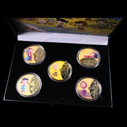 5 Coin Peanuts Gold Plated Round Collection Charlie Brown