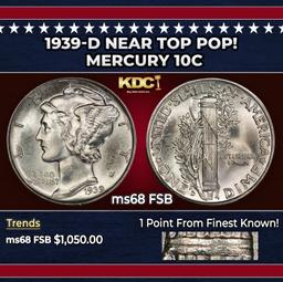 1939-d Mercury Dime Near Top Pop! 10c ms68 FSB SEGS