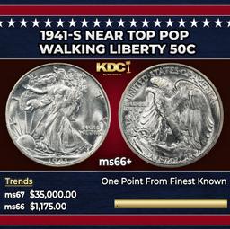1941-s Walking Liberty Half Dollar Near Top Pop 50c ms66+ SEGS