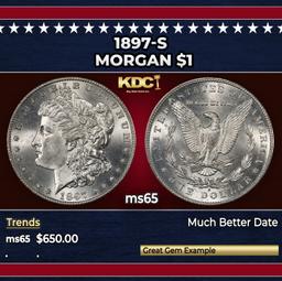 1897-s Morgan Dollar $1 Grades ms65