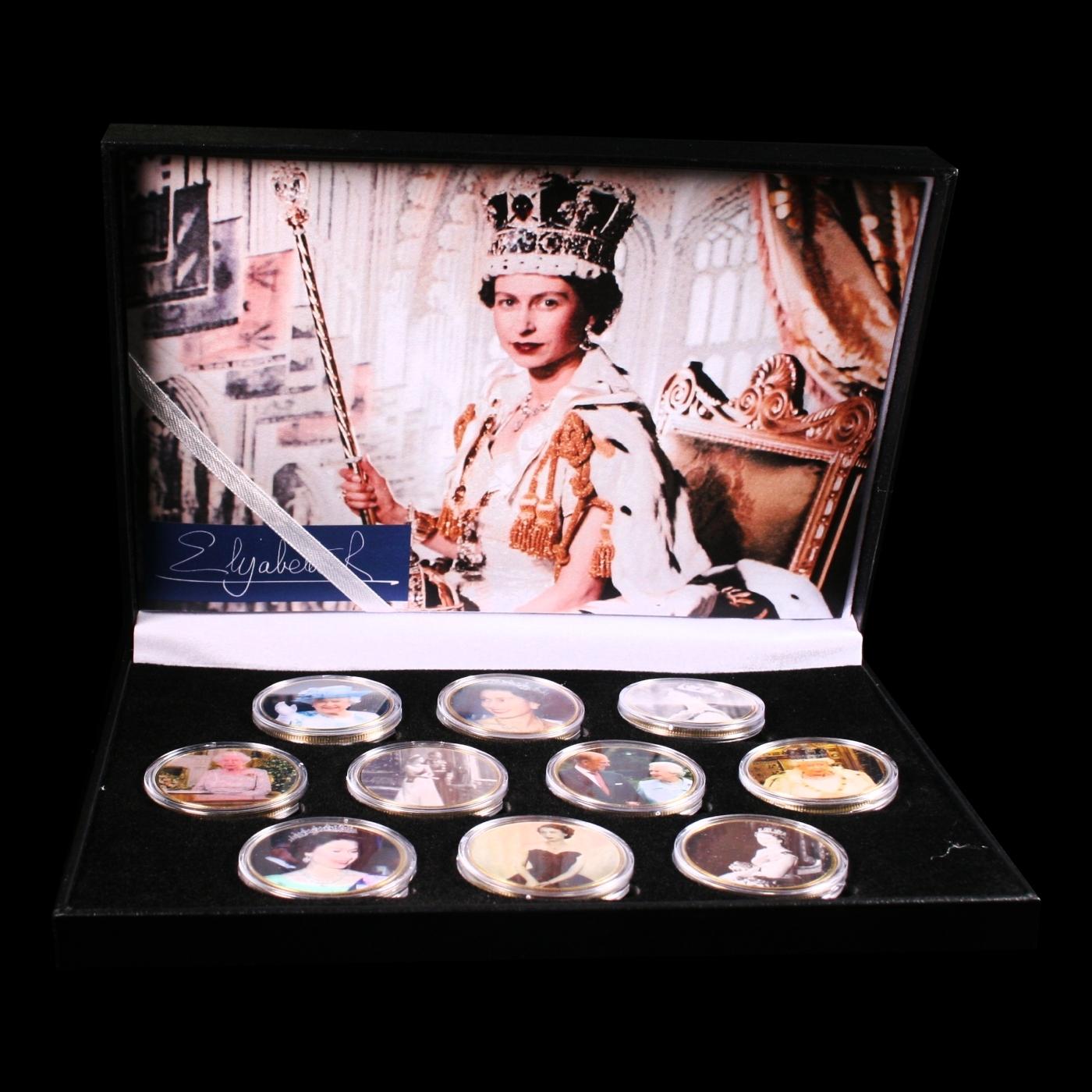 10 Coin Queen Elizabth II Gold Plated Round Collection