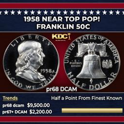 1958 Proof Franklin Half Dollar Near Top Pop! 50c pr68 DCAM SEGS