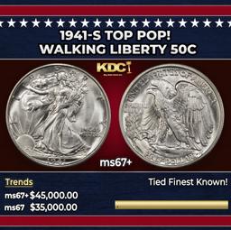 1941-s Walking Liberty Half Dollar TOP POP! 50c ms67+ SEGS