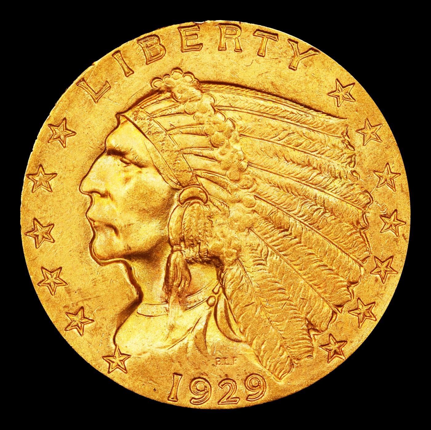 1929-p Gold Indian Quarter Eagle Near Top Pop! $2 1/2 ms66+ USCG