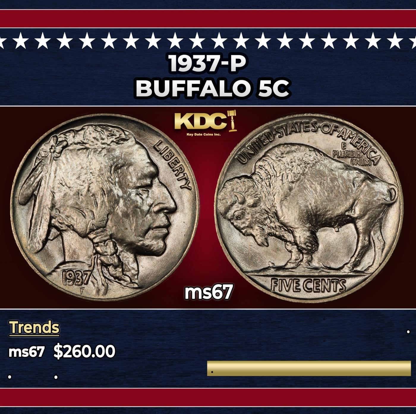 1937-p Buffalo Nickel 5c ms67 SEGS