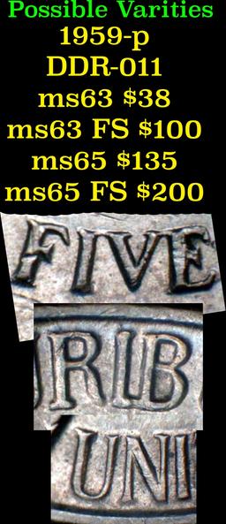 BU Shotgun Jefferson 5c roll, 1959-p 40 pcs Bank $2 Nickel Wrapper