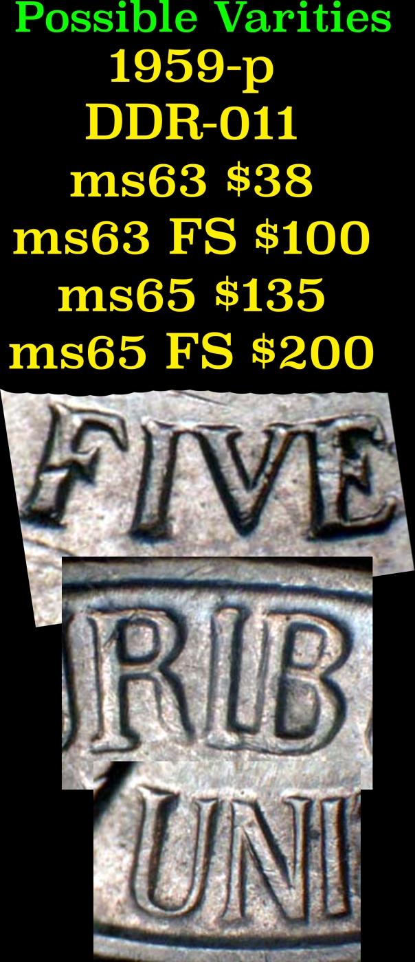 BU Shotgun Jefferson 5c roll, 1959-p 40 pcs Bank $2 Nickel Wrapper