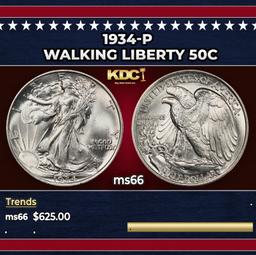 1934-p Walking Liberty Half Dollar 50c Grades ms66