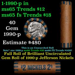 BU Shotgun Jefferson 5c roll, 1996-p 40 pcs Bank $2 Nickel Wrapper