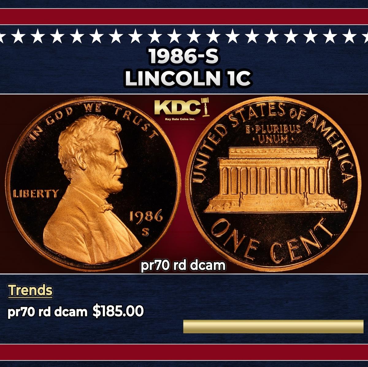 1986-s Proof Lincoln Cent 1c pr70 rd dcam SEGS
