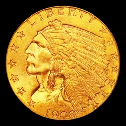 1908-p Gold Indian Quarter Eagle Near Top Pop! $2 1/2 ms66 USCG