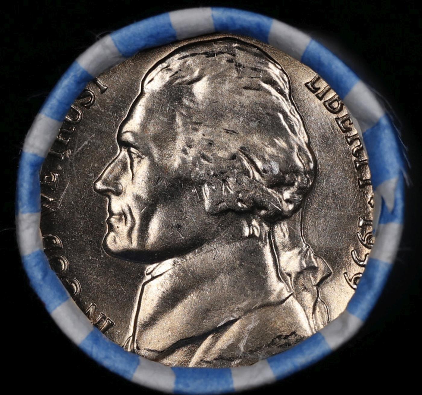 BU Shotgun Jefferson 5c roll, 1959-d 40 pcs Bank $2 Nickel Wrapper
