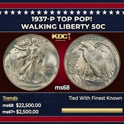 1937-p Walking Liberty Half Dollar TOP POP! 50c ms68 SEGS