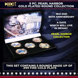 5 Coin Pearl Harbor Gold Plated Round Collection
