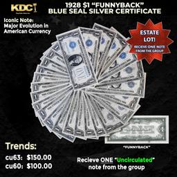 1x 1928 $1 Funnyback Blue Seal Silver Certificate Grades CU