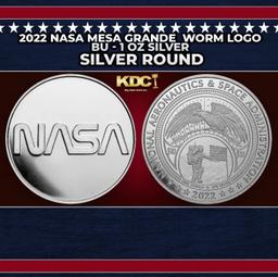2022 NASA Mesa Grande  Worm Logo BU - 1 oz Silver Round Round