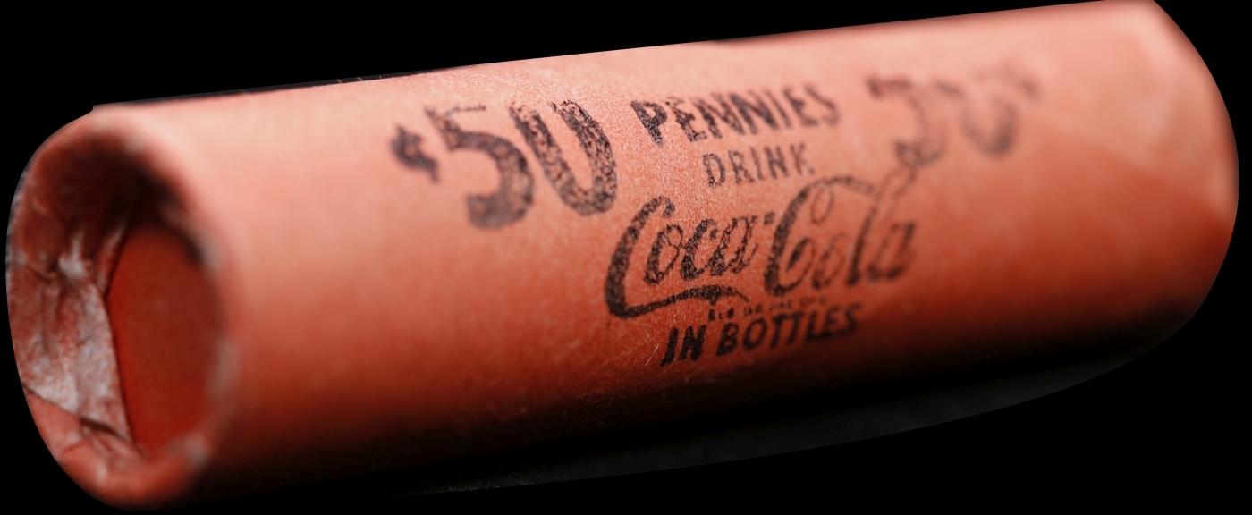 NEW! *WatchmakerÂ’s Hoard* Original Covered End Coca Cola Mixed Lincoln Wheat Cent Roll 1c 50 Coins