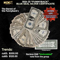 1x 1934 $1 Funnyback Blue Seal Silver Certificate Grades CU