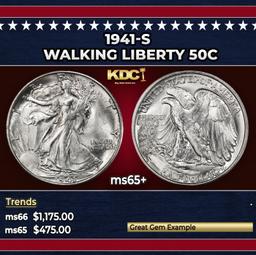 1941-s Walking Liberty Half Dollar 50c Grades ms65+