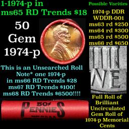 BU Shotgun Lincoln 1c roll, 1974-p 50 pcs Bank Wrapper 50c