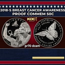 2018-s Breast Cancer Awareness Proof Modern Commem Half Dollar 50c pr70 dcam SEGS