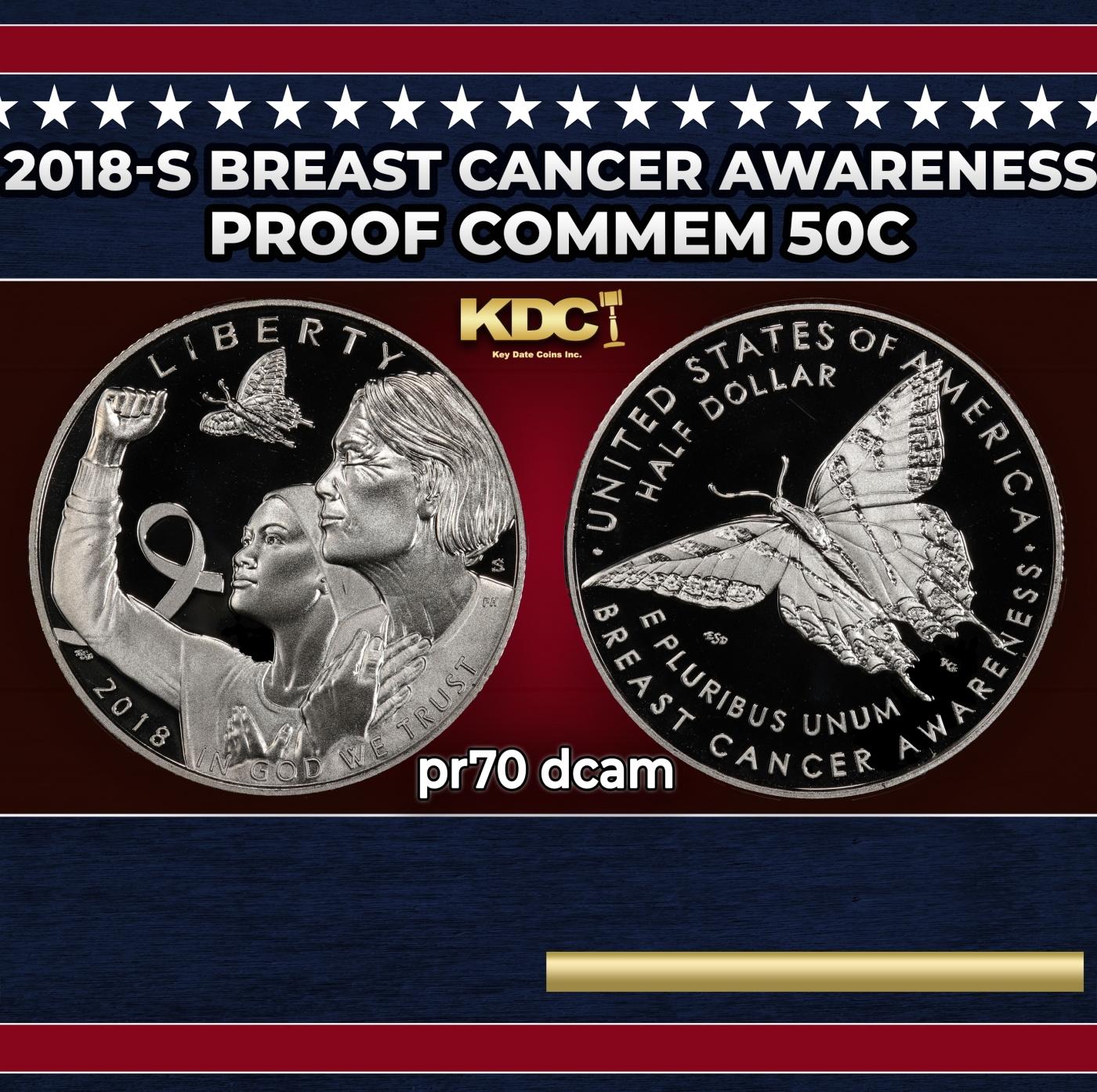 2018-s Breast Cancer Awareness Proof Modern Commem Half Dollar 50c pr70 dcam SEGS