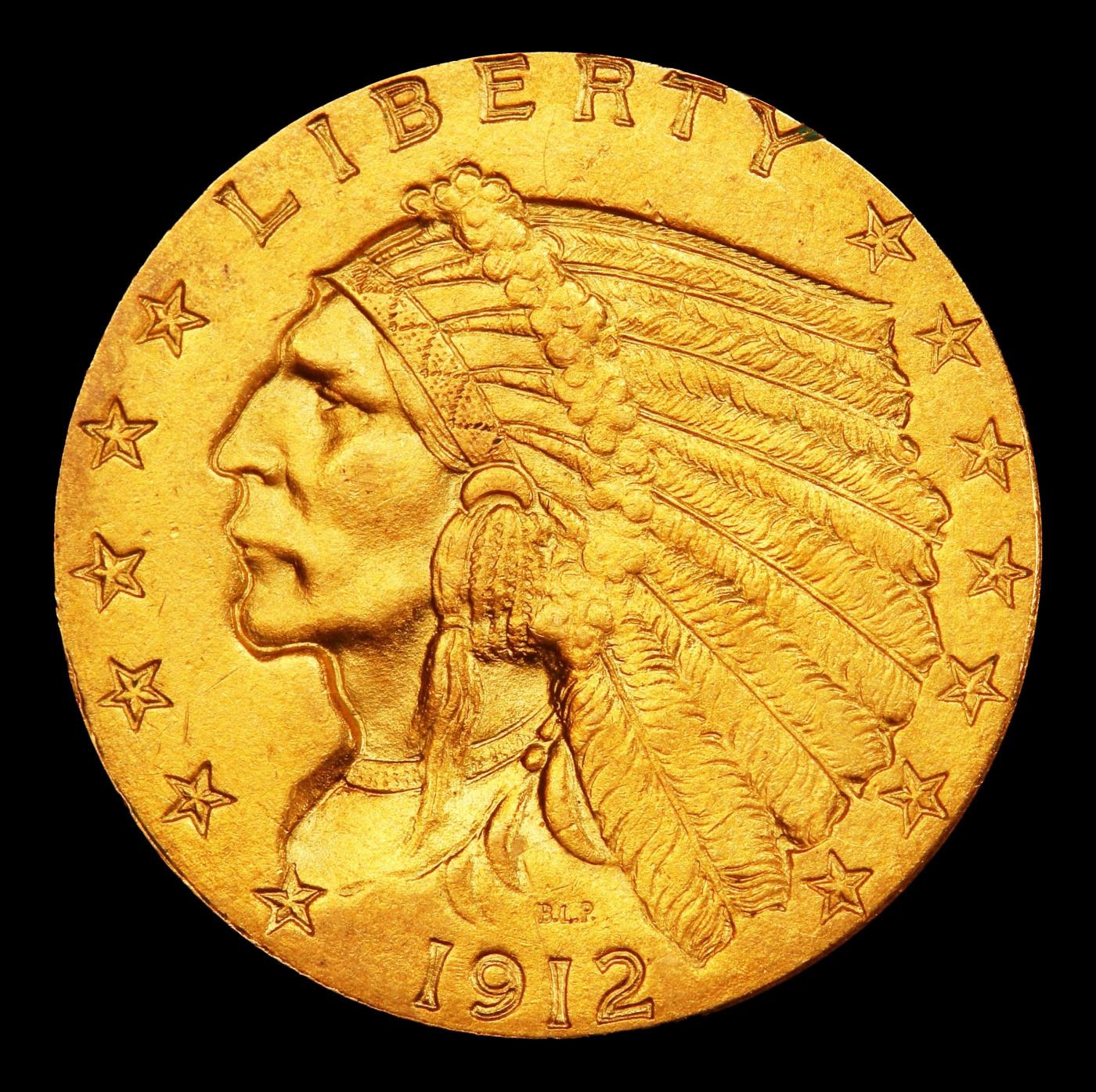 1912-p Gold Indian Quarter Eagle Near Top Pop! $2 1/2 ms66 USCG