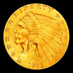 1914-p Gold Indian Quarter Eagle Near Top Pop! $2 1/2 ms66+ USCG