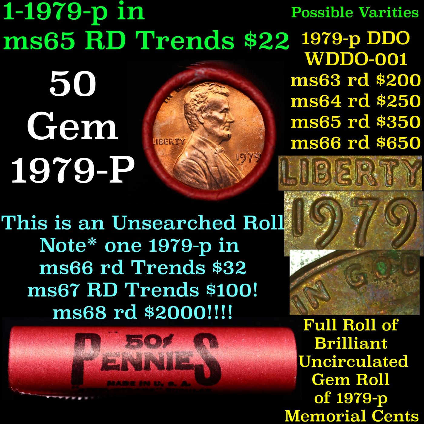BU Shotgun Lincoln 1c roll, 1979-p 50 pcs Bank Wrapper 50c