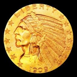 1909-p Gold Indian Half Eagle $5 ms64+ USCG