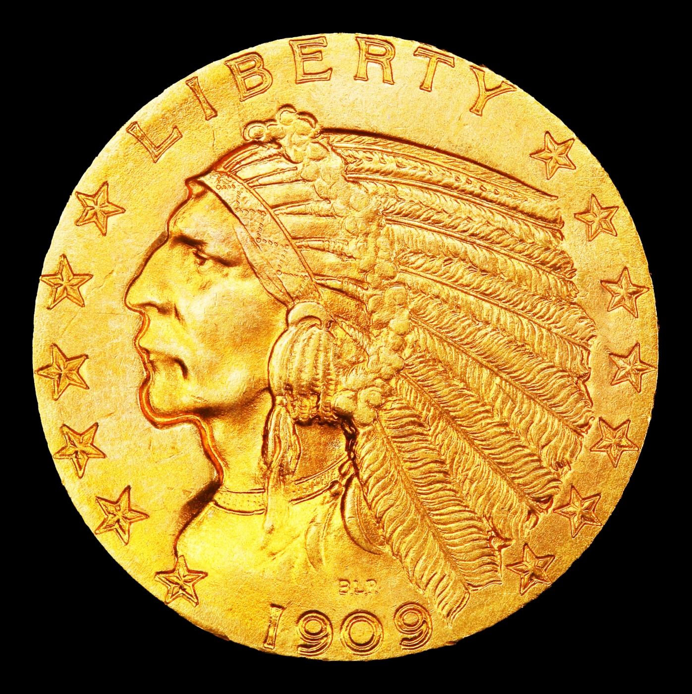 1909-p Gold Indian Half Eagle $5 ms64+ USCG
