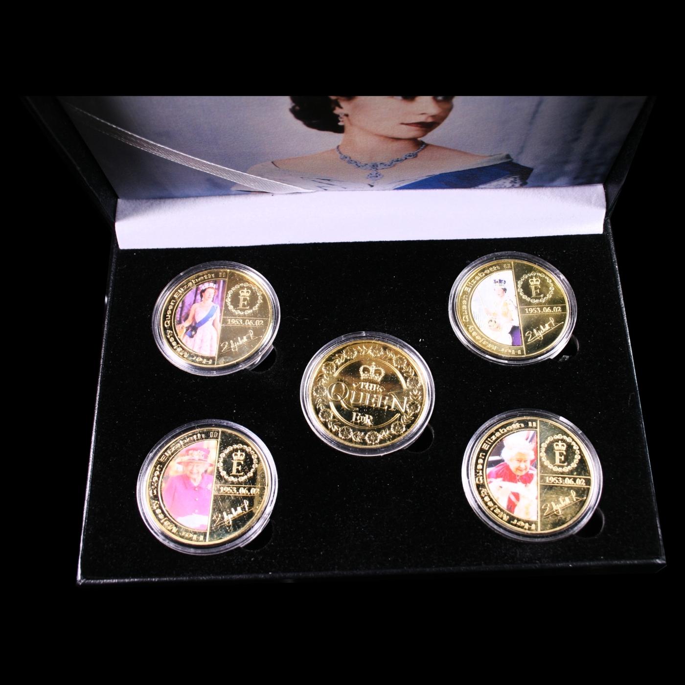 5 Coin Queen Elizabeth II Gold Plated Round Collection A