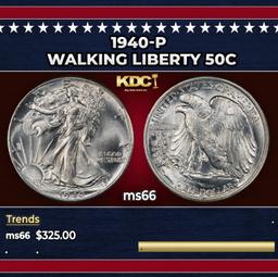 1940-p Walking Liberty Half Dollar 50c Grades ms66