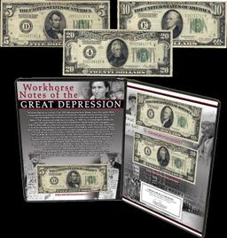 1928 Workhorse Notes of the Great Depression $5, $10, $20 3 "Redeemable In Gold" Federal Reserve Not