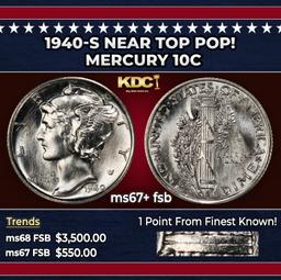 1940-s Mercury Dime Near Top Pop! 10c ms67+ fsb SEGS