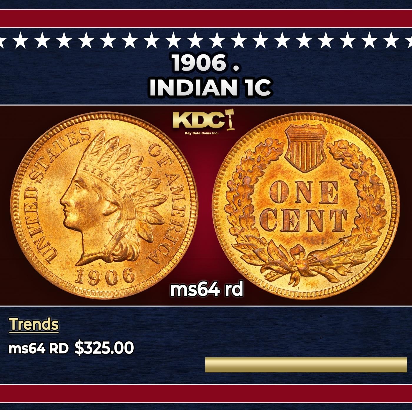 1906 Indian Cent . 1c Grades ms64 rd