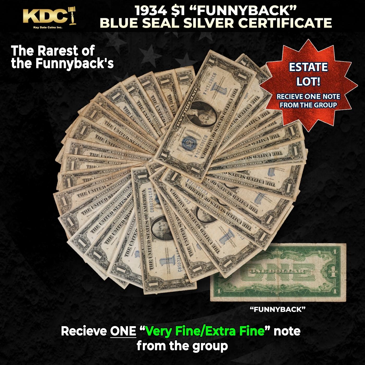 1x 1934 $1 Funnyback Blue Seal Silver Certificate Grades VF/XF