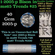 BU Shotgun Jefferson 5c roll, 2005-p Bison 40 pcs Bank $2 Nickel Wrapper