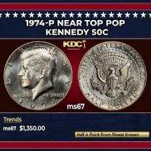 1974-p Kennedy Half Dollar Near Top Pop 50c ms67 SEGS