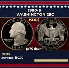1990-s Proof Washington Quarter 25c pr70 dcam SEGS