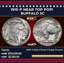 1915-p Buffalo Nickel Near Top Pop! 5c ms67+ SEGS