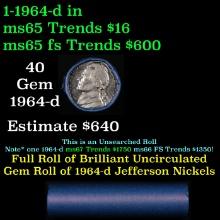 BU Shotgun Jefferson 5c roll, 1964-d 40 pcs Bank $2 Nickel Wrapper