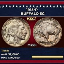 1915-p Buffalo Nickel 5c ms66+ SEGS