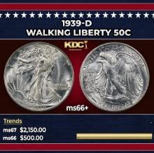 1939-d Walking Liberty Half Dollar 50c ms66+ SEGS