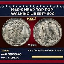 1940-s Walking Liberty Half Dollar Near Top Pop 50c ms66+ SEGS
