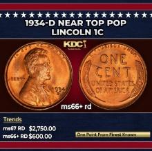 1934-d Lincoln Cent Near Top Pop 1c ms66+ rd SEGS