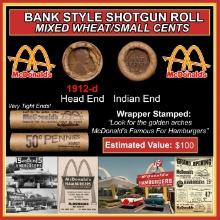 Lincoln Wheat Cent 1c Mixed Roll Orig Brandt McDonalds Wrapper, 1912-d end, Indian other end